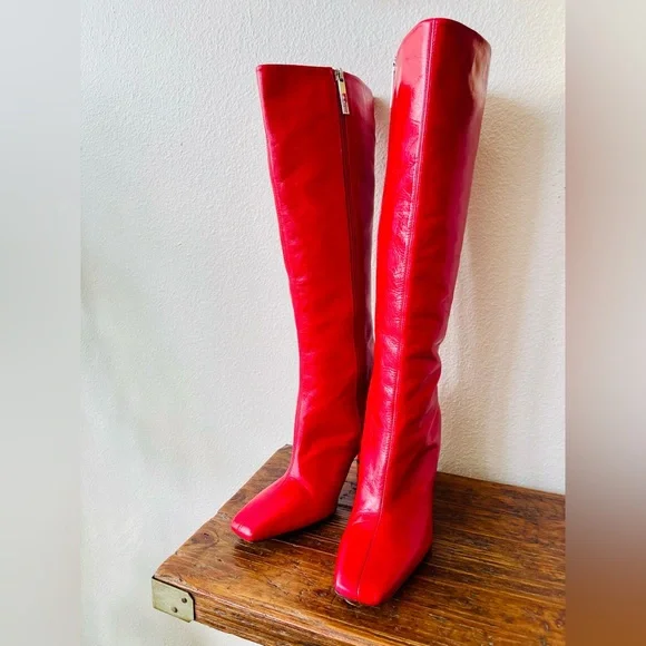 New! Zara Red Leather Knee-High Boots Women’s EU Size 39 - Picture 7 of 13